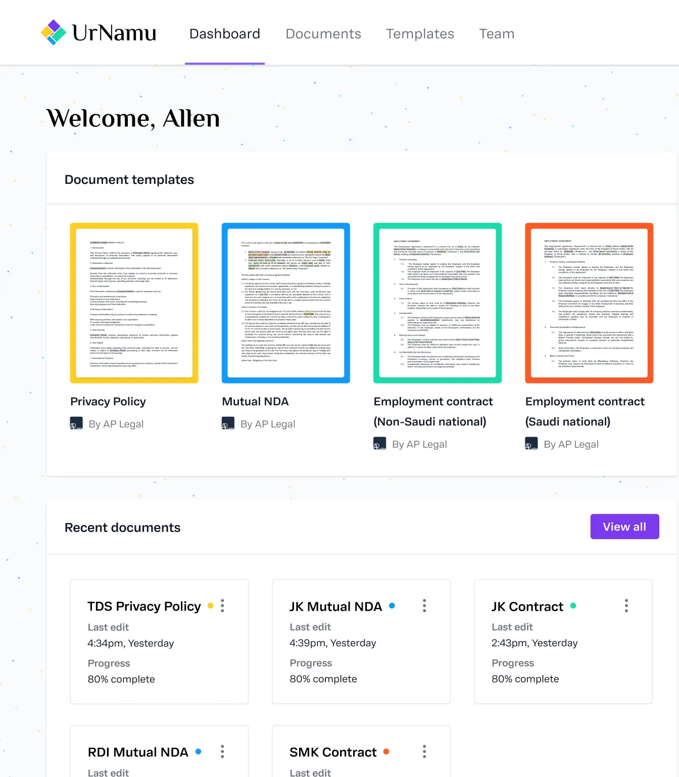 Documents page from UrNamu