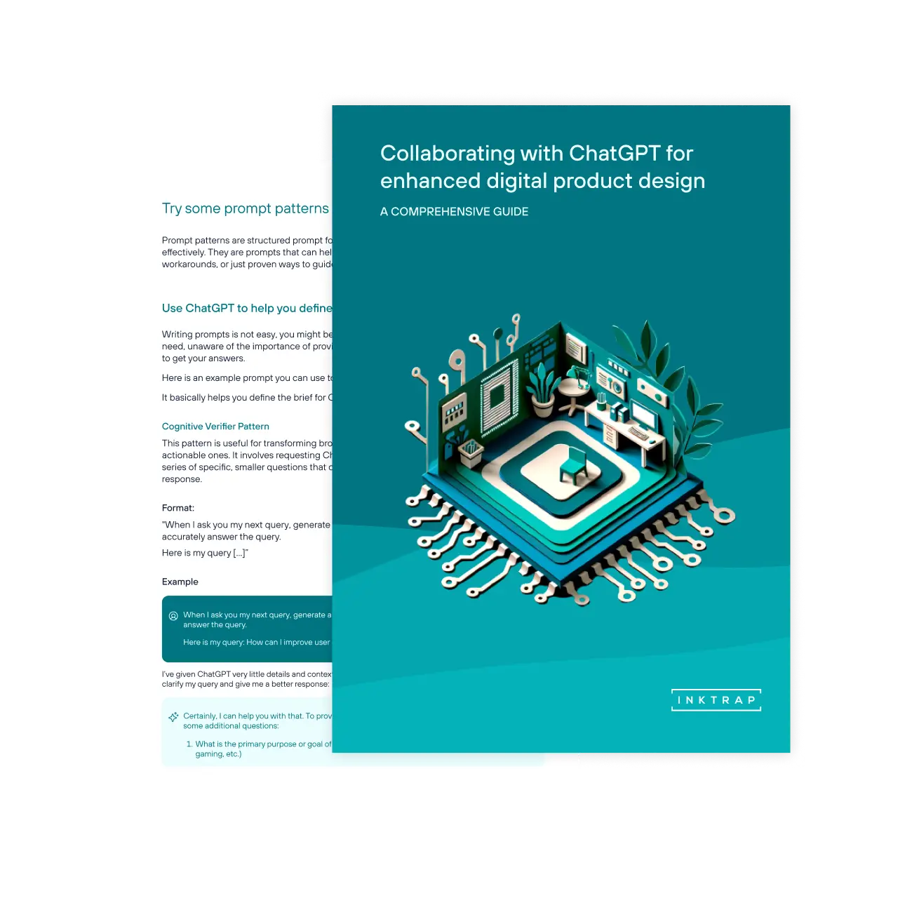 Two pages from our guide to using ChatGPT for design projects.